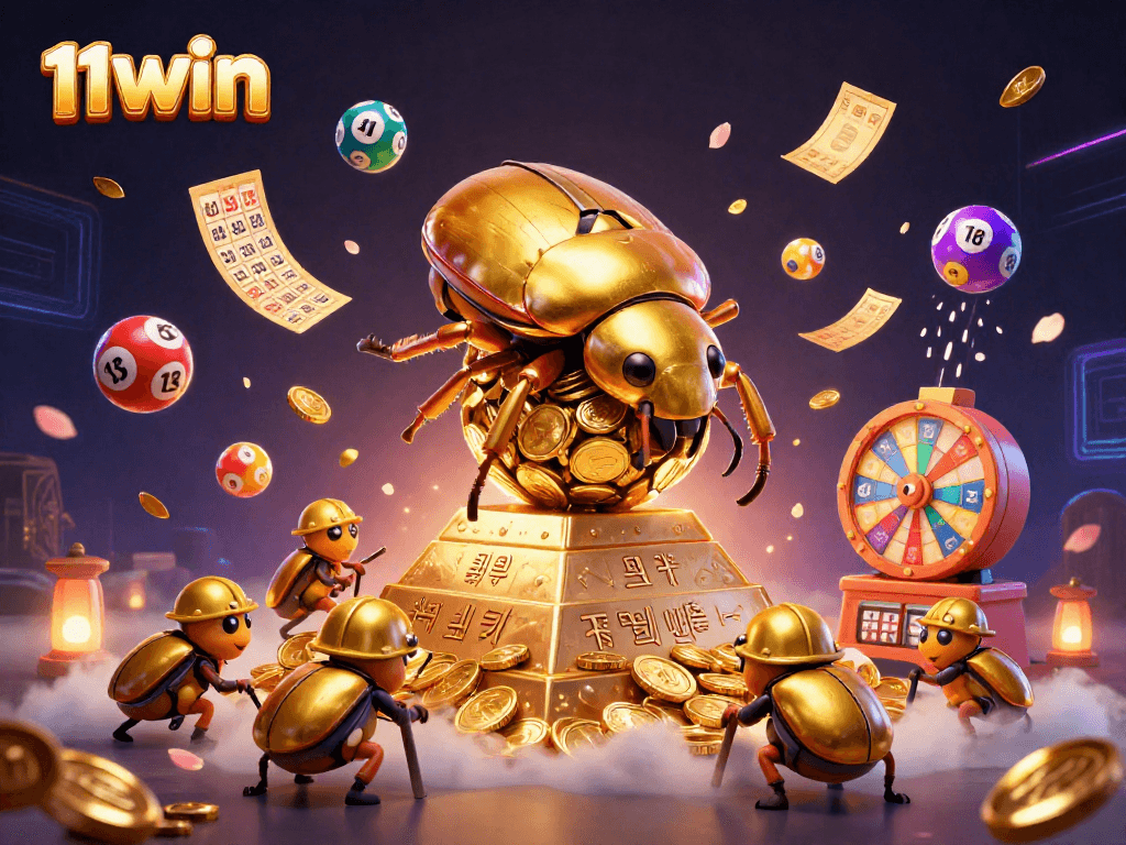 Experience thrilling gameplay at 11WIN with golden casino elements and vibrant prize symbols.