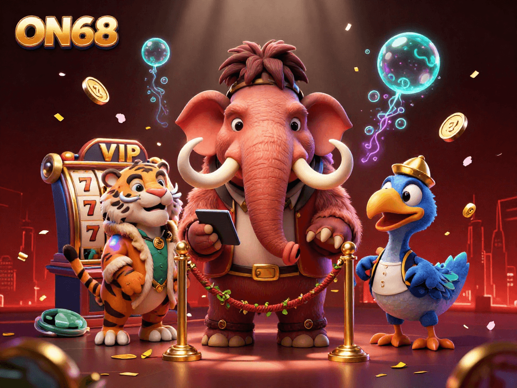 Experience the thrill of winning at ON68 with lively characters and dynamic casino elements.