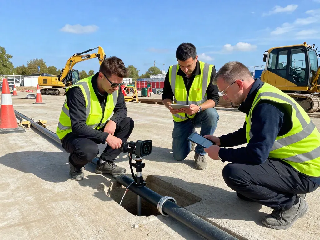 Drainage Survey London team conducting a CCTV inspection at a construction site