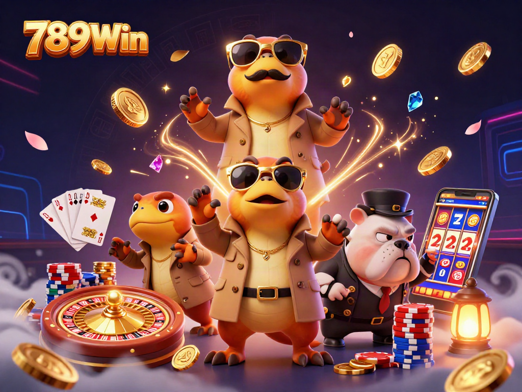 Experience the excitement of 789Win with raptors in a trench coat entering a casino.