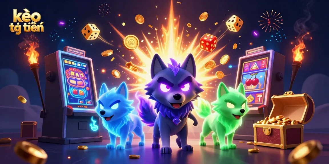 Experience thrilling kèo trực tuyến with a dynamic 3D scene featuring wolves and casino excitement.