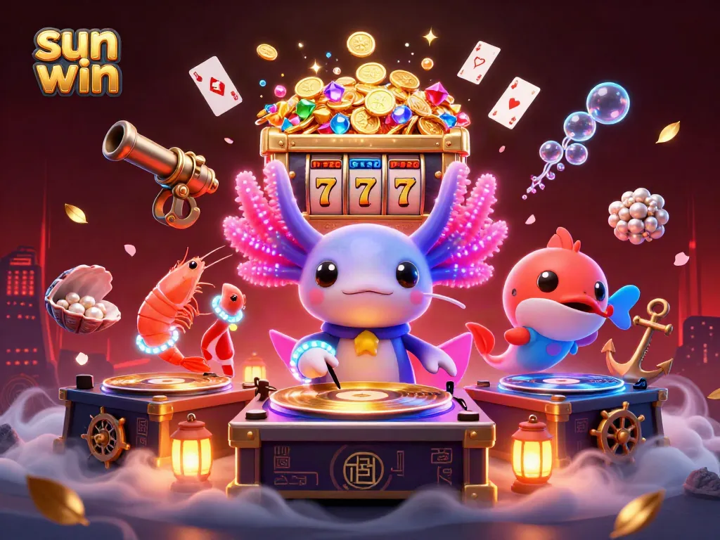 Experience thrilling wins at sun win with a dynamic underwater casino illustration featuring lively characters.