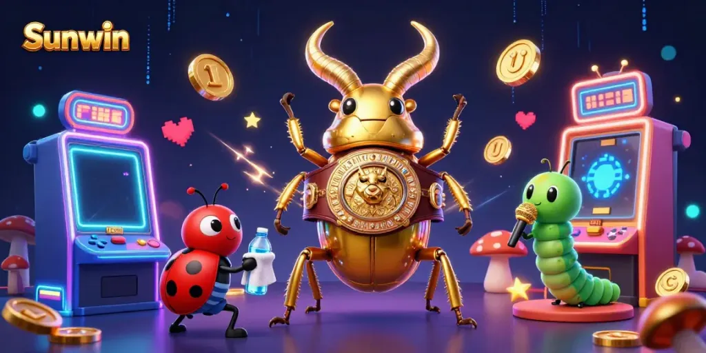 Engage with Sunwin’s exciting casino experience through a dynamic illustration featuring gaming elements.