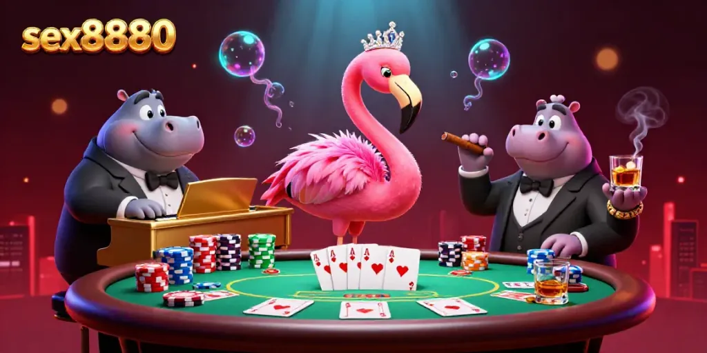 Experience the thrill of sex8880 with vibrant characters and casino elements in an ultra-detailed 3D scene.