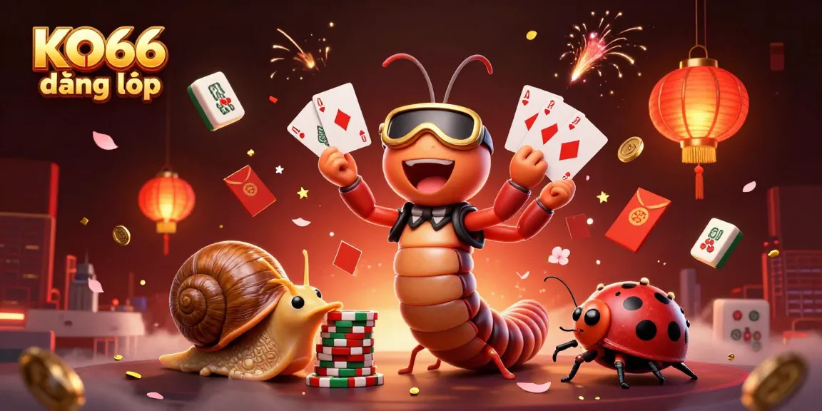 Experience KO66 đăng nhập with a vibrant, dynamic casino scene featuring a whimsical dealer and colorful game elements.
