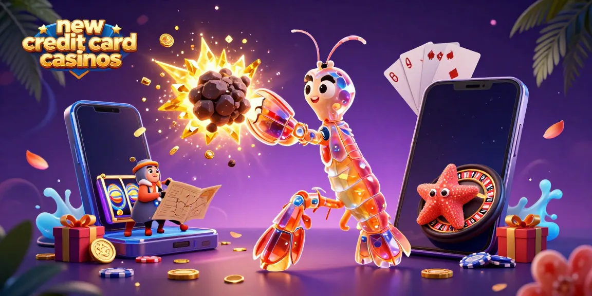 Experience the excitement of new credit card casinos through an engaging 3D illustration of vibrant characters and casino elements.