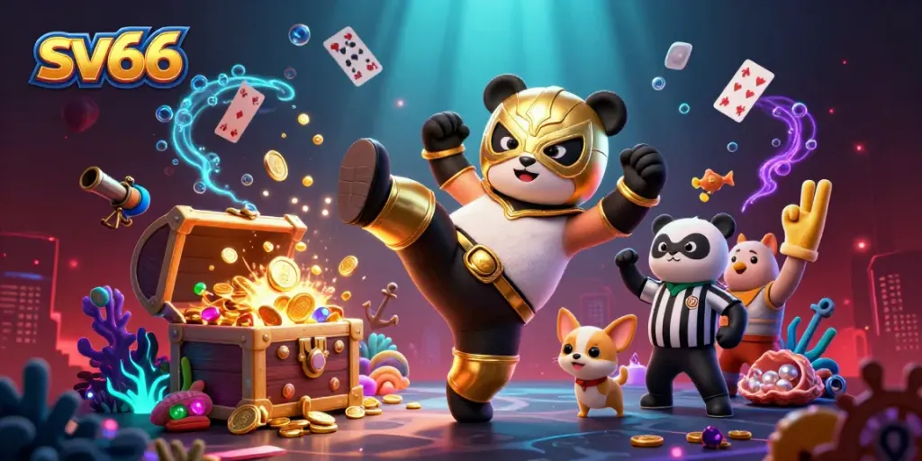 sv66 animated wrestlers engaging in a lively casino match filled with thrilling visuals and dynamic casino elements
