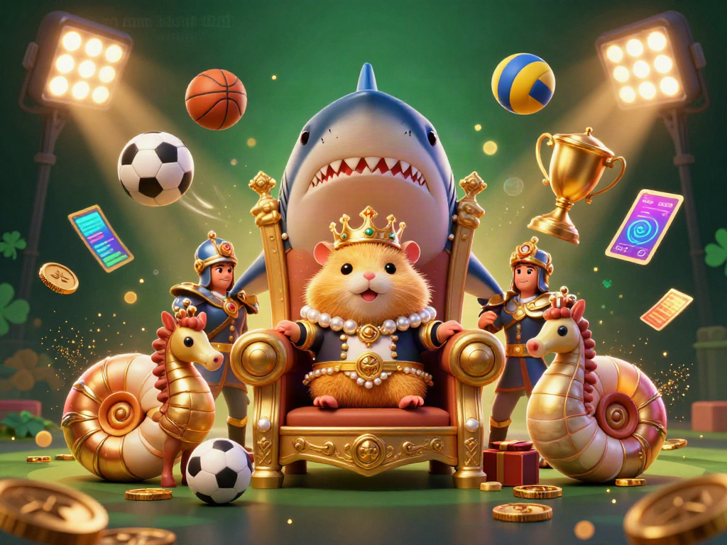 Engage with exciting games at Cổng game 789club featuring a delightful hamster king, sports elements, and a vibrant casino scene.