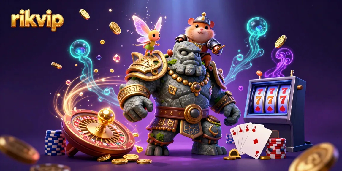 Experience thrilling gaming action with rikvip, featuring a magical scene of characters and casino elements.