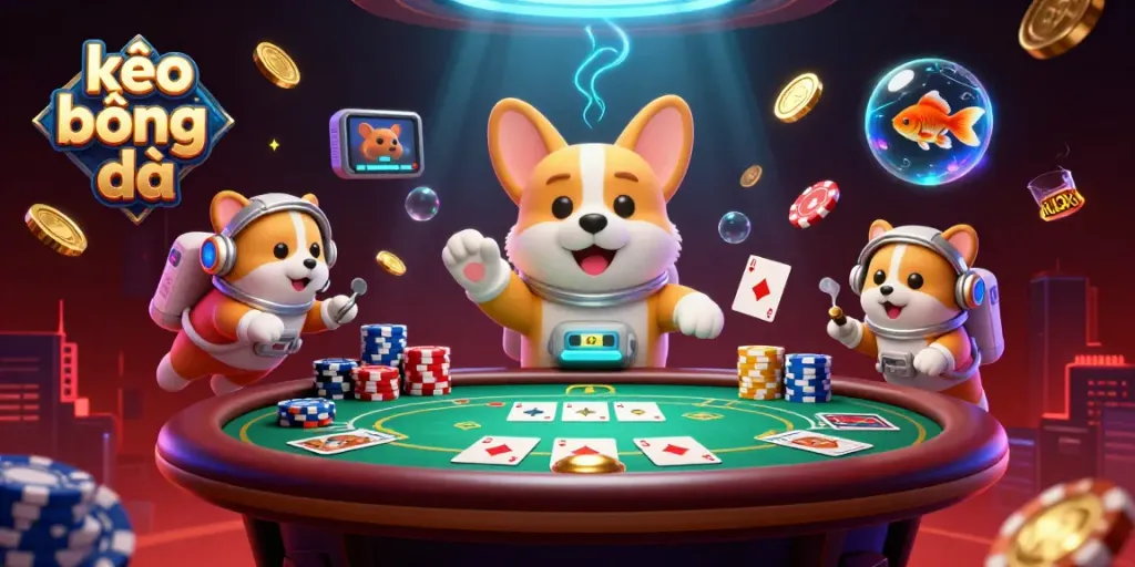 Experience the thrill of kèo bóng đá with a dynamic 3D illustration of a space casino adventure.