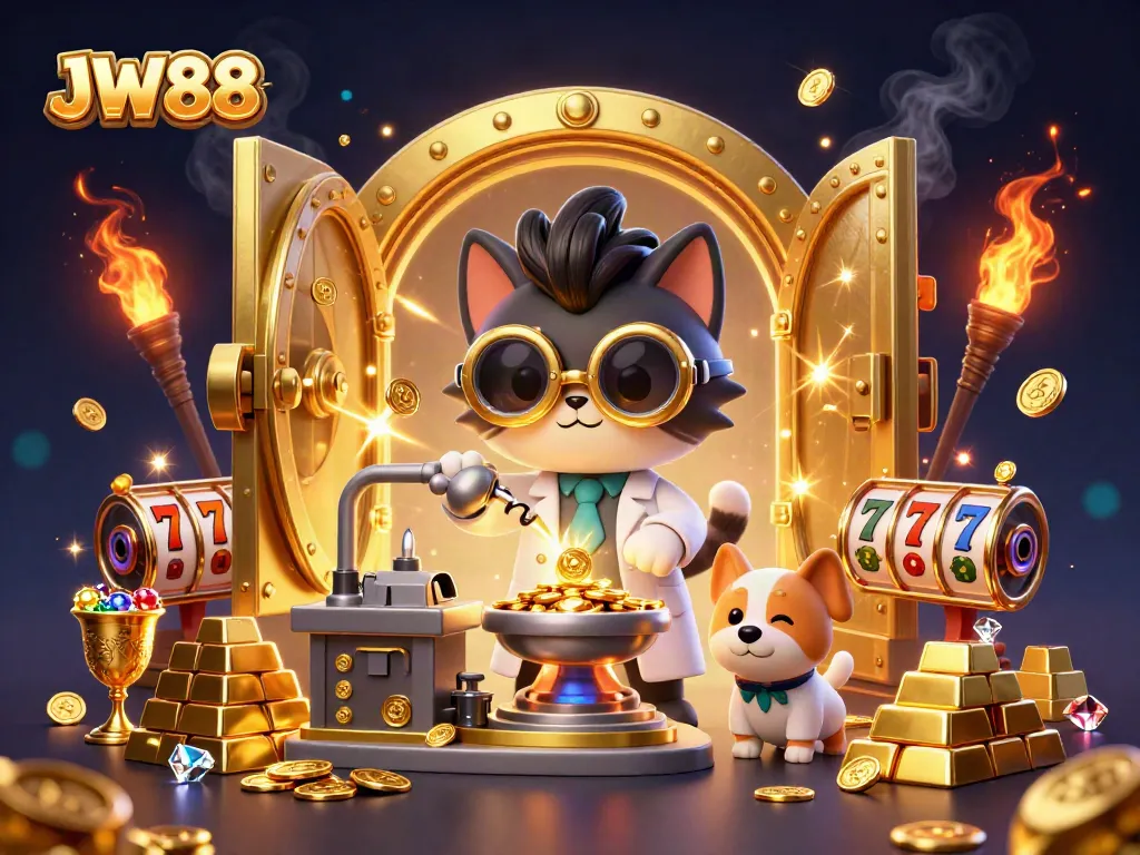 JW88 slots game illustration showcasing rich visuals of winnings and dynamic gameplay elements.