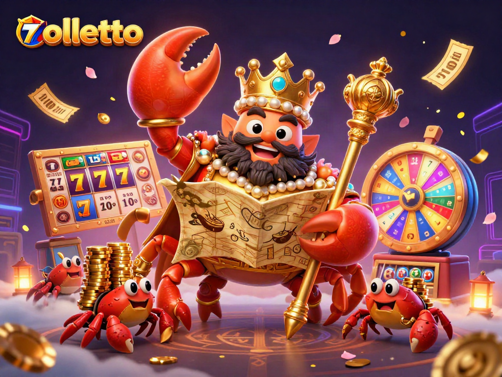 Engage in rolletto action with a vibrant casino scene featuring a majestic golden crab and dynamic game elements.