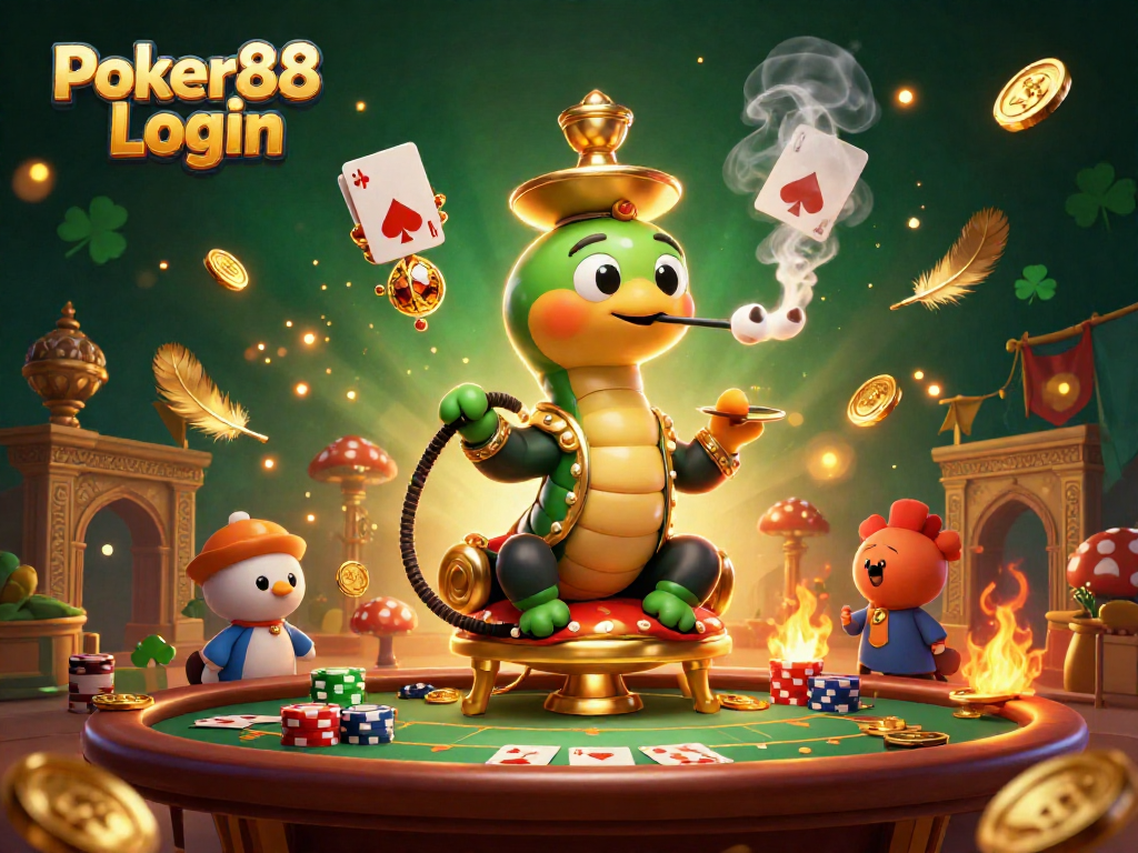Engage with Poker88 Login in a vibrant, immersive 3D poker scene featuring unique characters and rich details.
