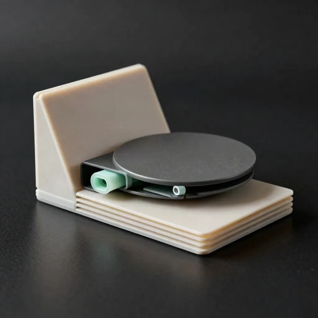 WooCommerce setup kit with matte disc, box module and folded pad on a dark studio surface