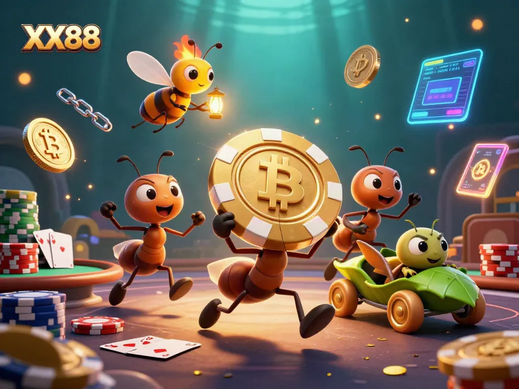 Engage with XX88's thrilling poker heist scene featuring animated characters and casino elements.