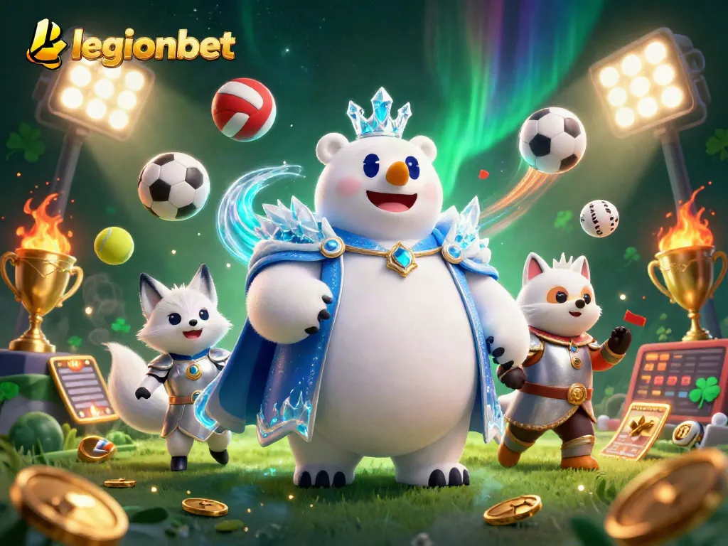 Experience thrilling gameplay at legionbet with a 3D cartoon scene full of dynamic sports and casino elements.