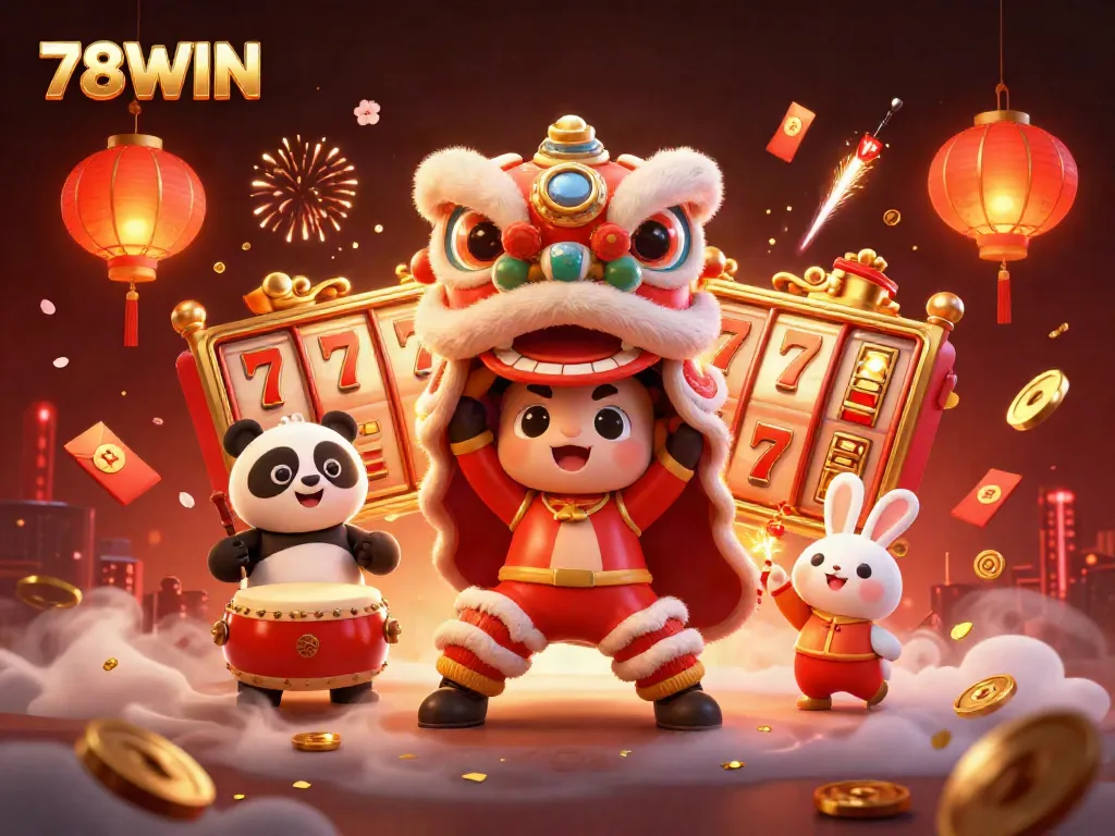 Engage in thrilling gameplay at 78WIN with dynamic slot reels and vibrant 3D characters.