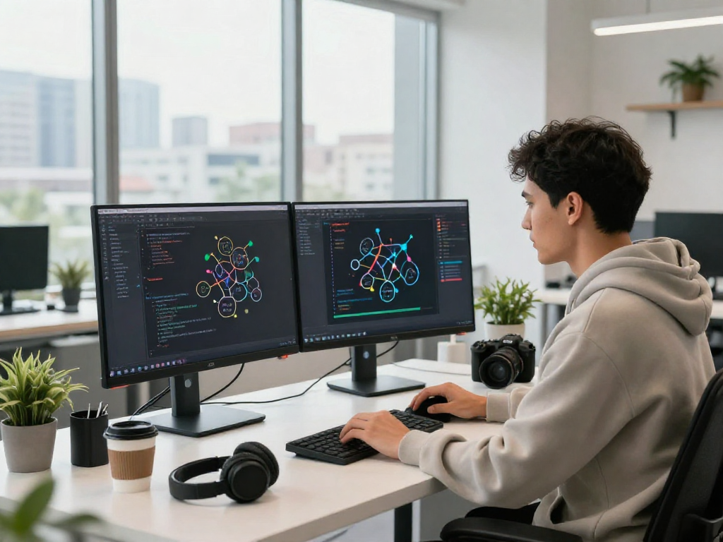 Innovative nsfw ai coding workspace highlighting productivity in a tech setting.