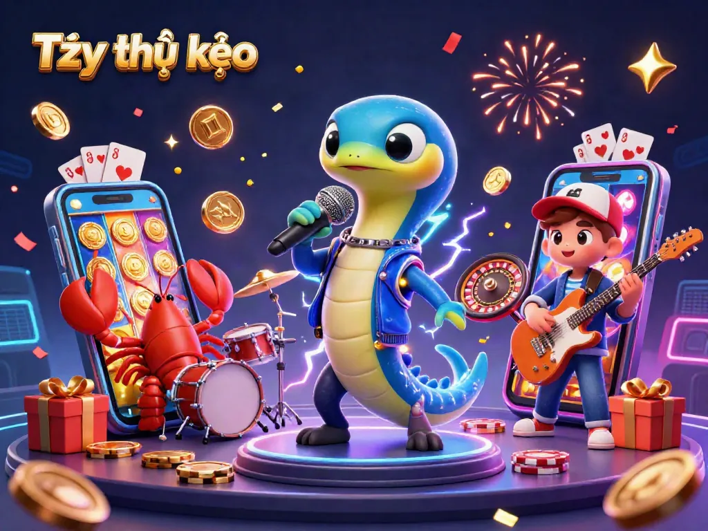 Engage with Tỷ lệ kèo as the electric eel DJs in a vibrant underwater casino scene filled with dynamic gambling elements.