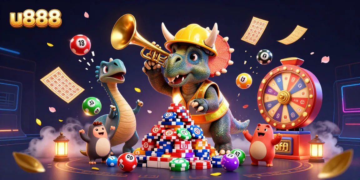 Experience thrilling gameplay at u888 with vibrant gambling elements in a colorful 3D scene.