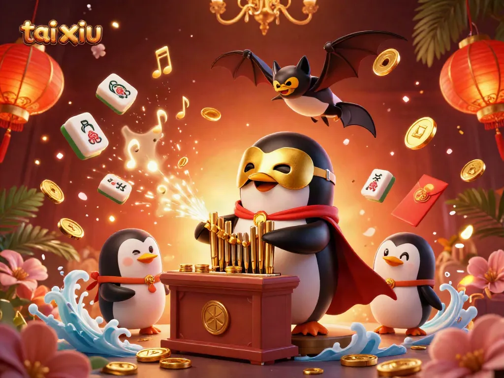 Experience the excitement of tai xiu with enchanting visuals from a vibrant casino scene featuring gold coins and lucky symbols.