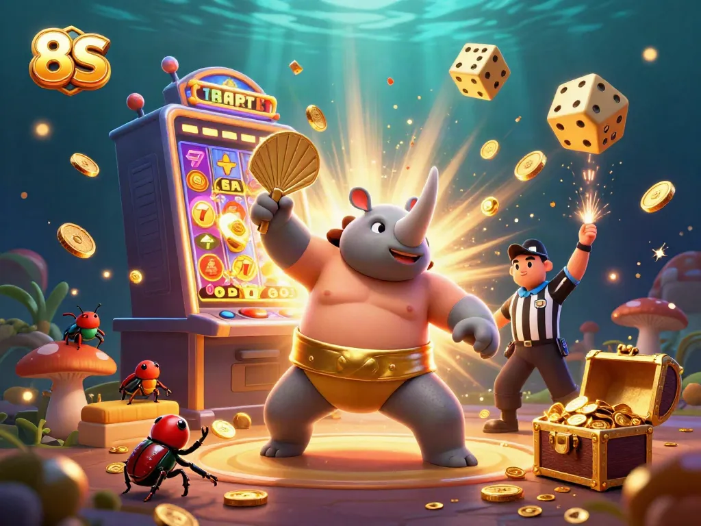 Experience thrilling wins with the 8S sumo-inspired casino illustration featuring captivating characters and dynamic action.