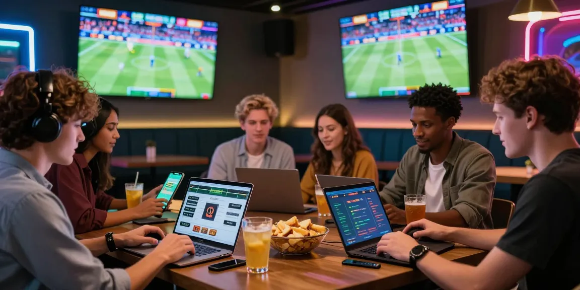 Engaged players using TK999 platform for online sports betting in a lively lounge atmosphere.