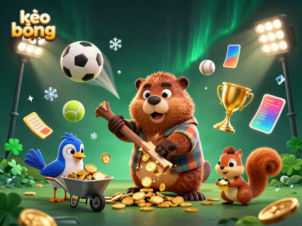 Engage with the thrill of kèo bóng đá amidst an exciting 3D cartoon sports scene full of gold and action.