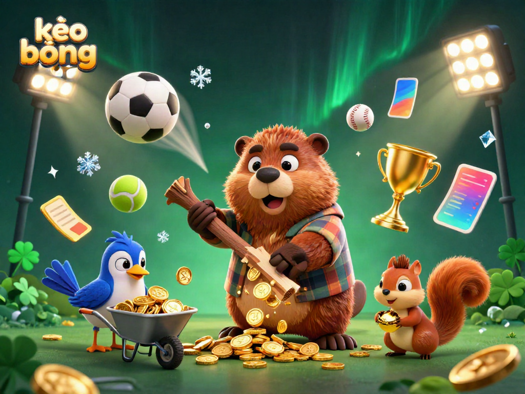 Engage with the thrill of kèo bóng đá amidst an exciting 3D cartoon sports scene full of gold and action.