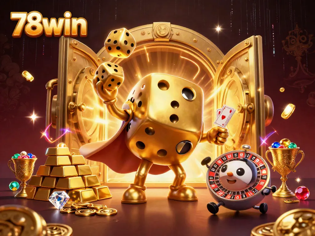 Experience the thrill of 78win with dynamic golden dice and casino elements lighting up the scene.
