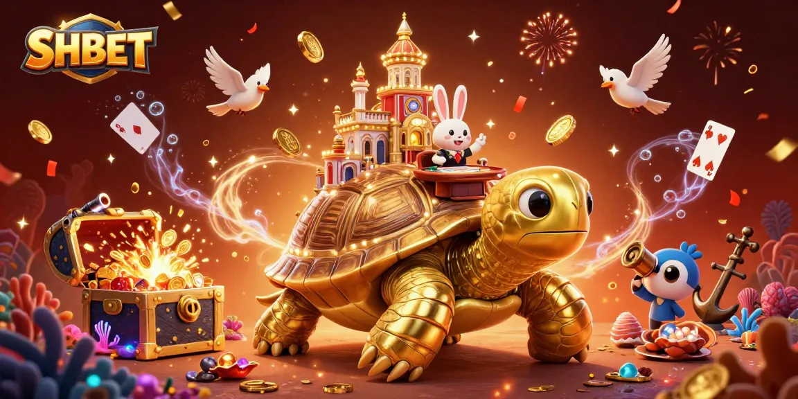 Engage with SHBET in an interactive 3D casino world showcasing golden tortoise and thrilling games.