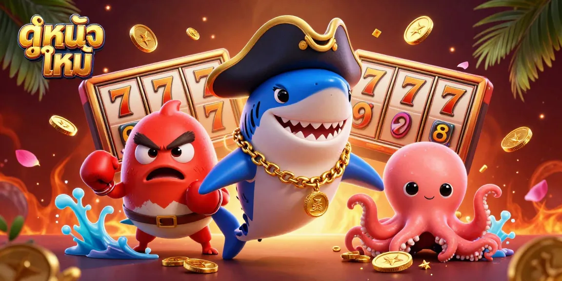 Engage with ดูหนังใหม่ in a vibrant casino scene featuring playful characters and dynamic game elements.