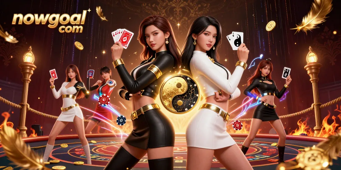 Engage in thrilling live sports betting with nowgoal com, showcasing fierce Asian duo holding playing cards.