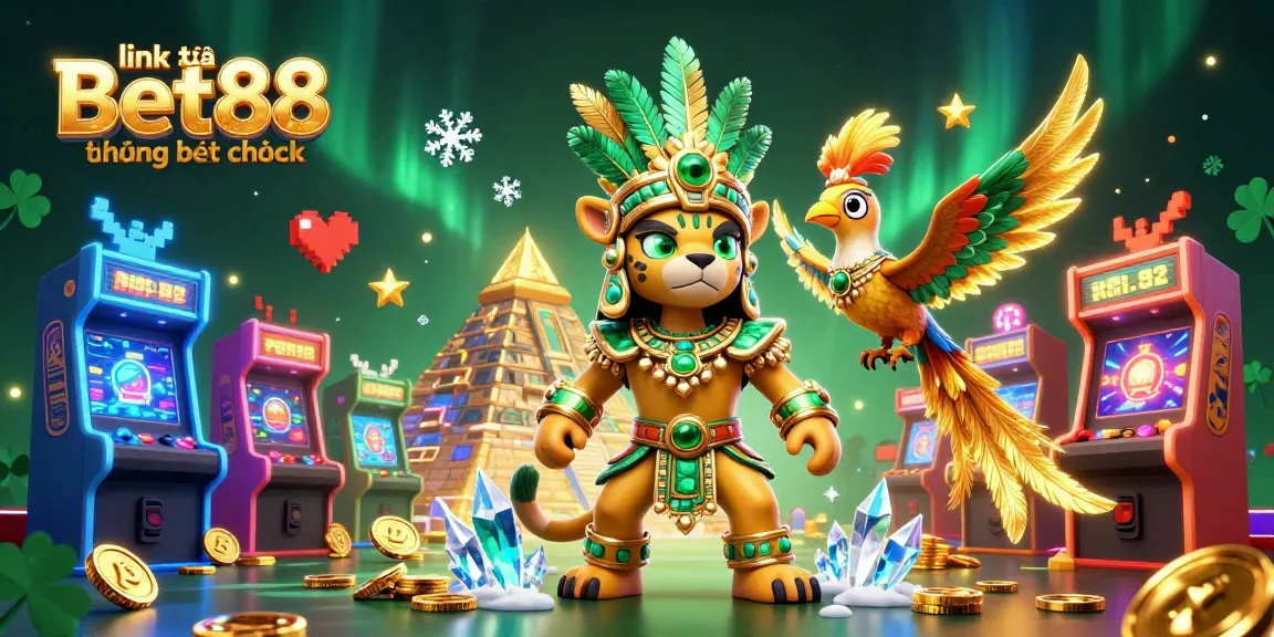 Engage with link vào Bet88 không bị chặn in this vibrant casino-themed 3D digital art showcasing gaming elements.