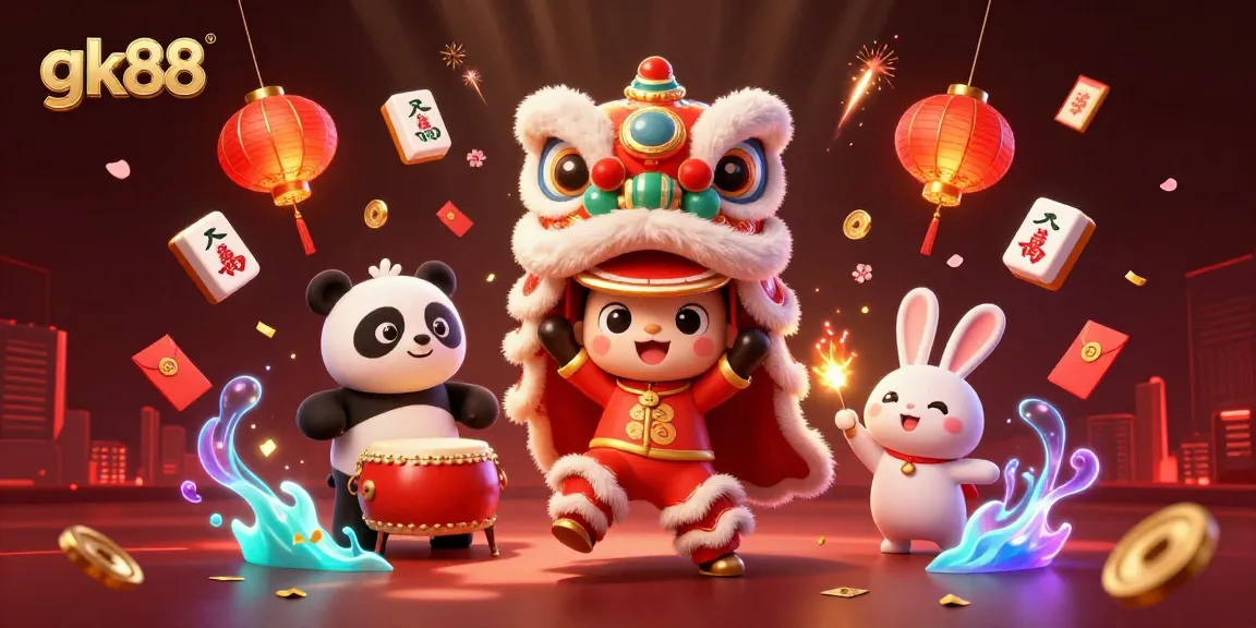 Experience thrilling gameplay with gk88's lively lion dance illustration showcasing excitement and festive vibes.