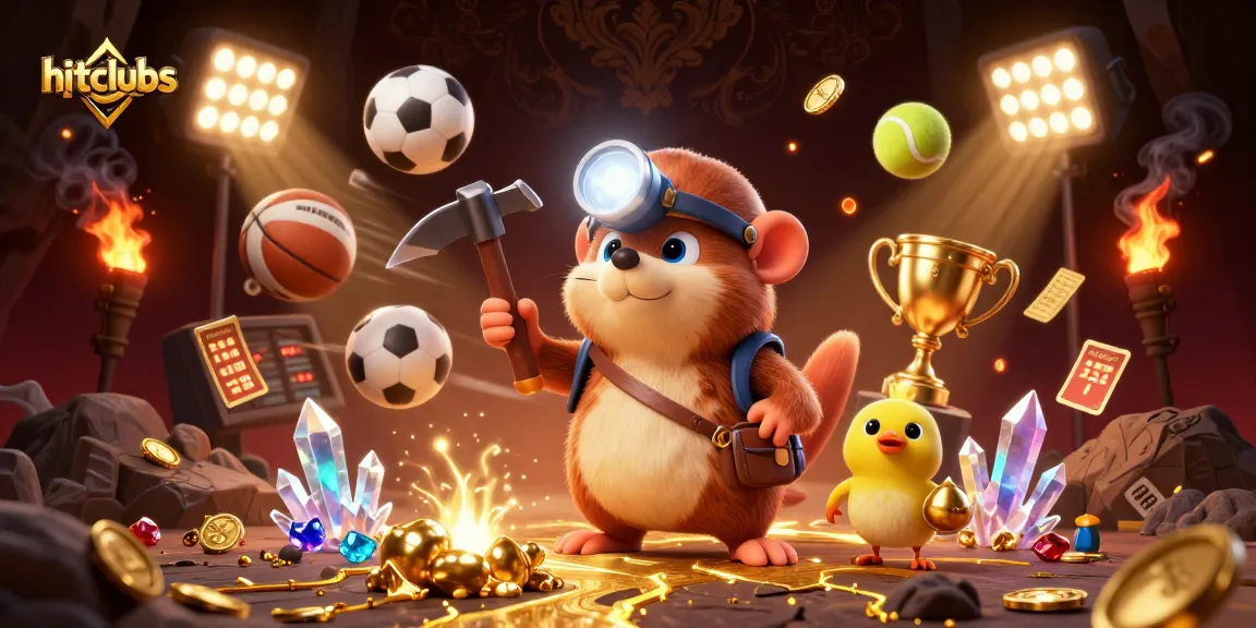 Engage in fun gameplay at hitclubs with the treasure hunter and canary amidst gold and sports elements.
