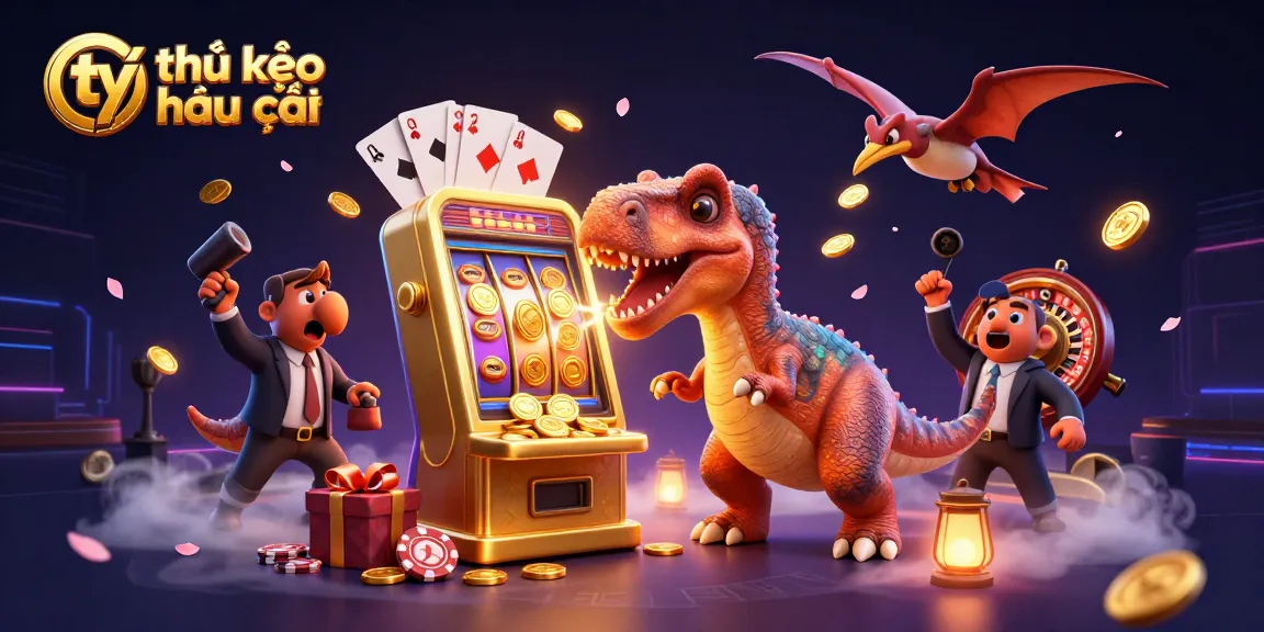 Experience thrilling action as tỷ lệ kèo nhà cái highlights a jackpot-winning moment with gaming characters and casino elements.