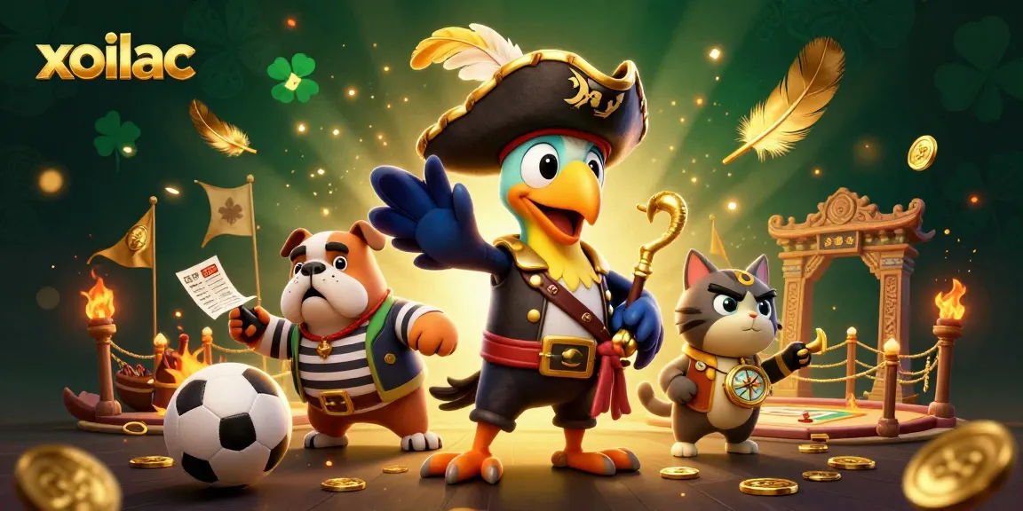 Experience thrilling sports betting with xoilac's dynamic action scene featuring a pirate captain and vibrant gambling elements.