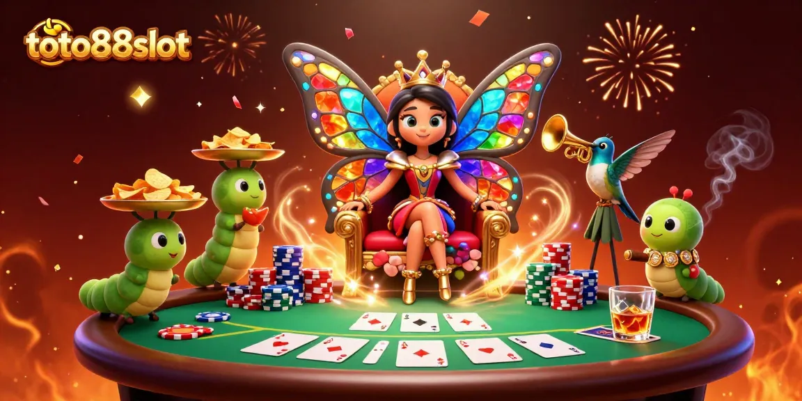 Join the thrilling world of toto88slot with enchanting characters around a vibrant poker table.