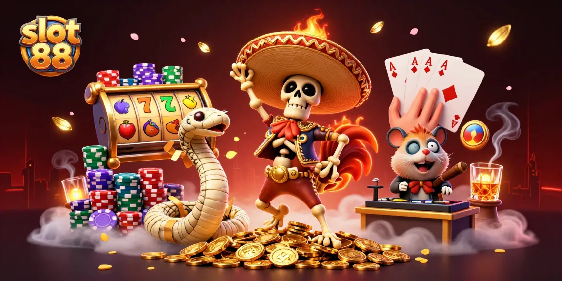 Experience thrilling slot 88 gaming with a dynamic 3D scene featuring vibrant characters and rich casino elements.