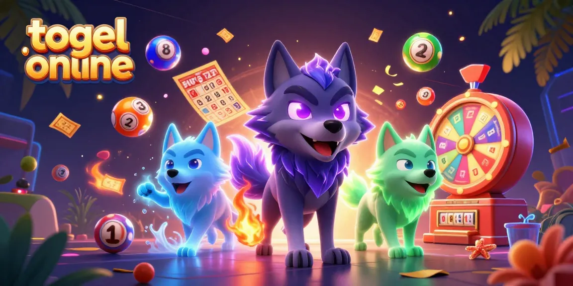 Engage with vibrant togel online action featuring glowing wolf leader amidst lively lottery elements.