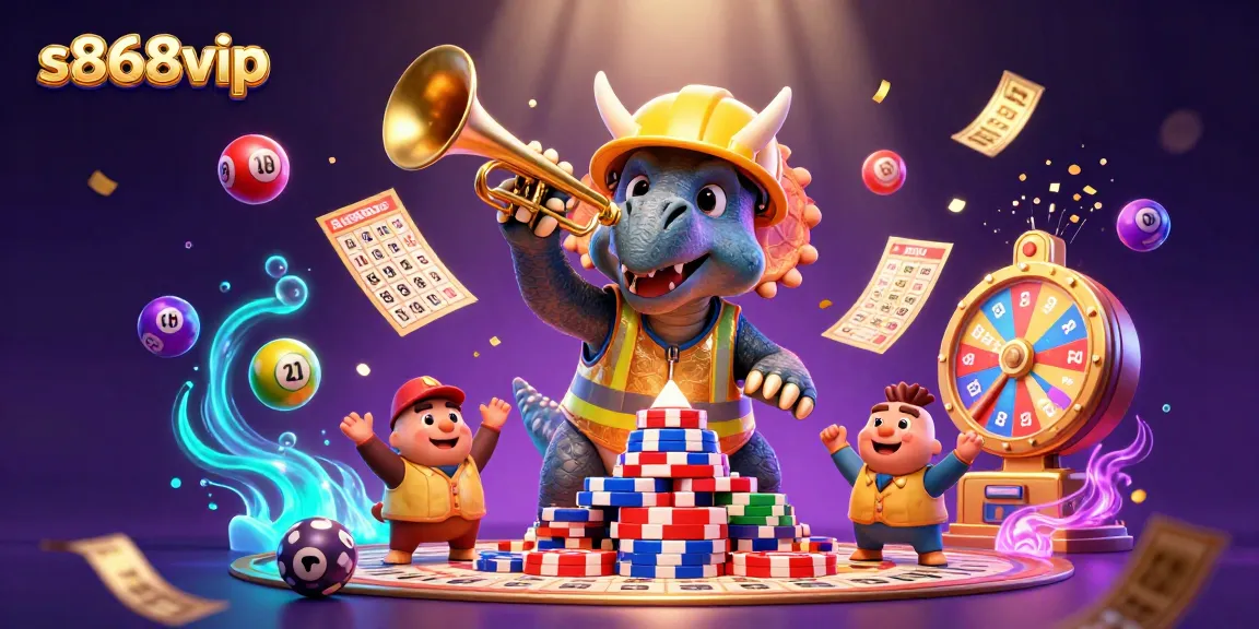 Experience the excitement of s868vip with a vibrant casino-themed 3D illustration full of dynamic action.