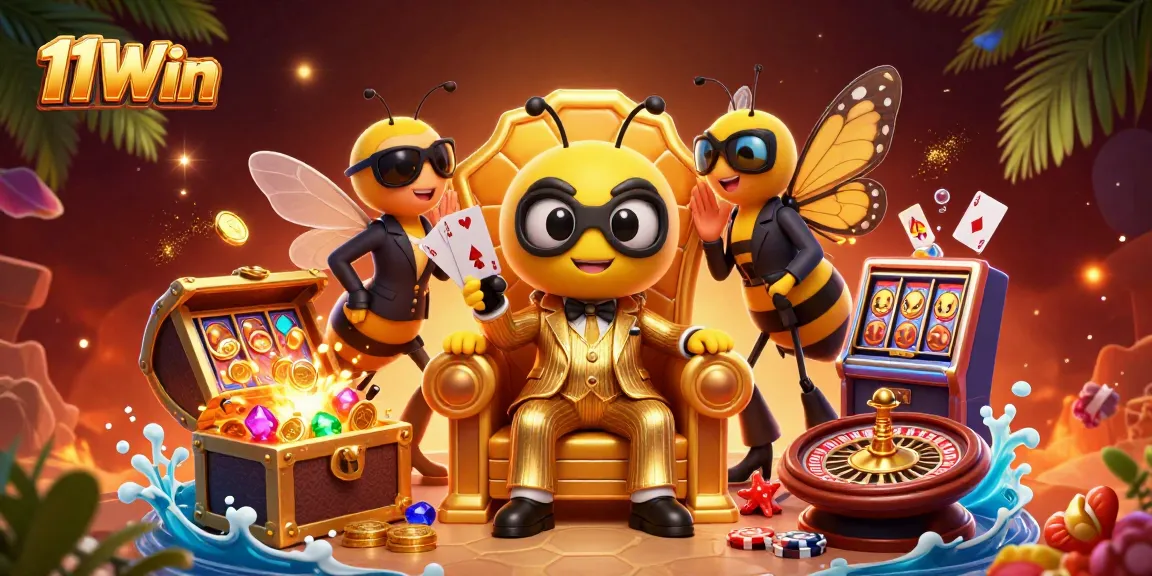 Experience thrilling gameplay with 11Win's vibrant casino illustration showcasing dynamic characters and exciting game elements.