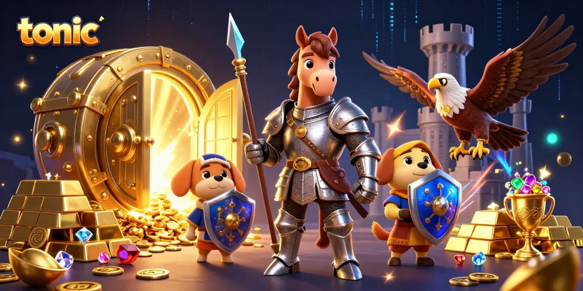 Play casino games with tonic in this vibrant illustration of knights and treasures.