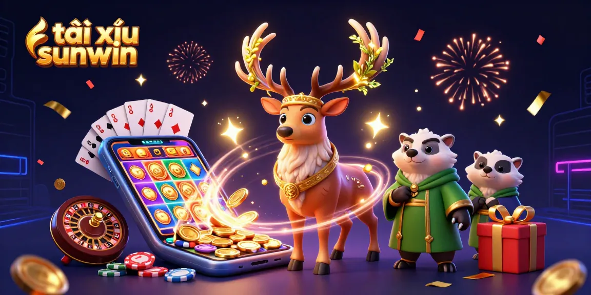 Experience the excitement of tài xỉu sunwin with dynamic characters and vivid casino elements in a vibrant 3D scene.