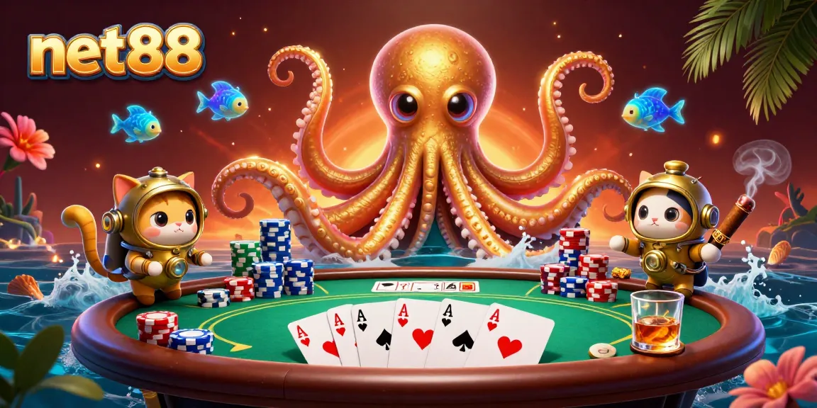 Experience thrilling net88 casino adventures with a cartoon kraken and divers in an ocean of stakes.