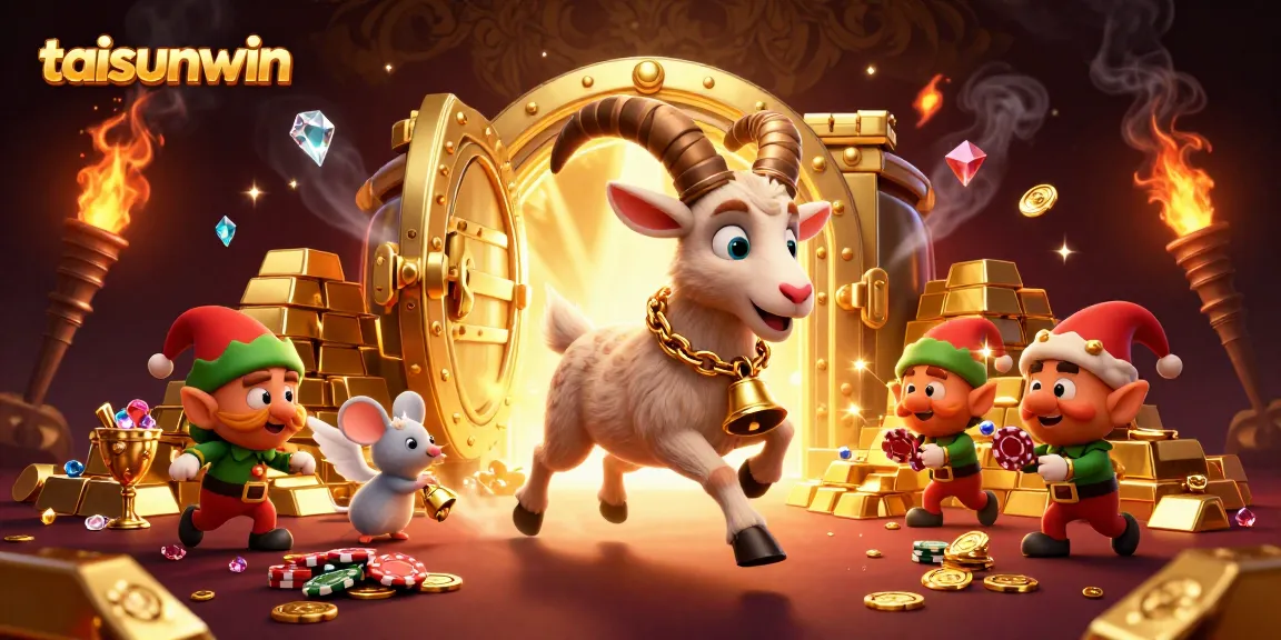 Engage with taisunwin's thrilling casino adventure led by a Krampus goat amidst sparkling treasures.