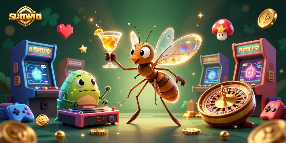 Experience vibrant gaming with sunwin's unique casino characters, glowing machines, and golden roulette!