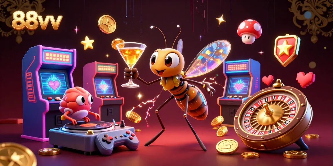 Experience the vibrant energy of 88vv in this detailed gaming casino illustration featuring unique characters.