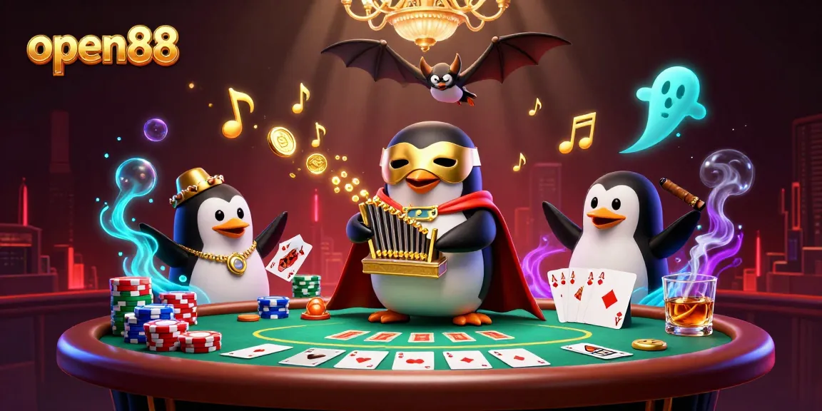 Experience the excitement of open88 as golden coins cascade from a pipe organ, surrounded by poker elements and vibrant 3D art.